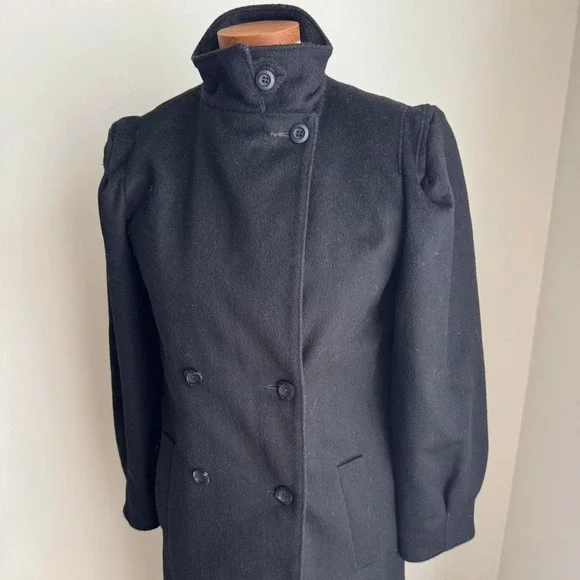 Vintage Black Saks Fifth Avenue Coat High Funnel Neck Union Military Victorian - Picture 1 of 8